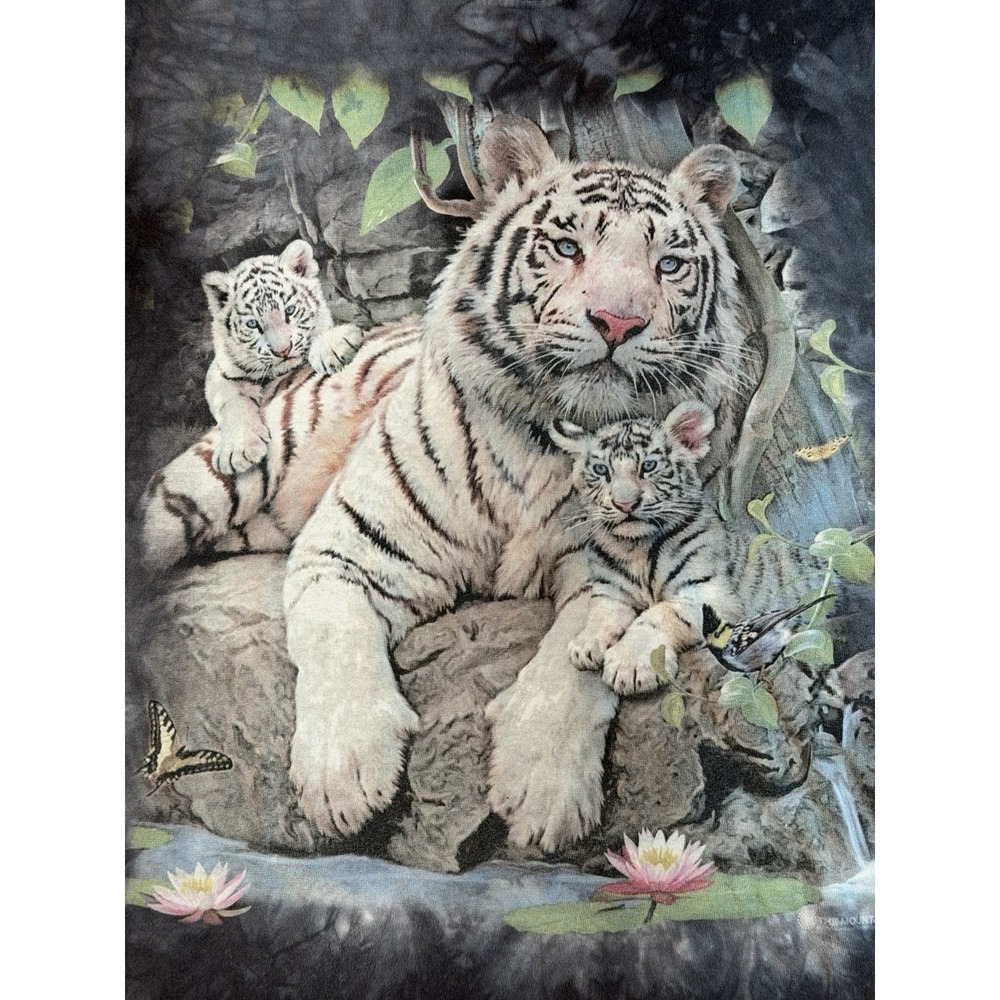 The Mountain White Tiger Graphic T Shirt Mens XL Gray Tie Dye Wildlife Tee - Picture 4 of 4